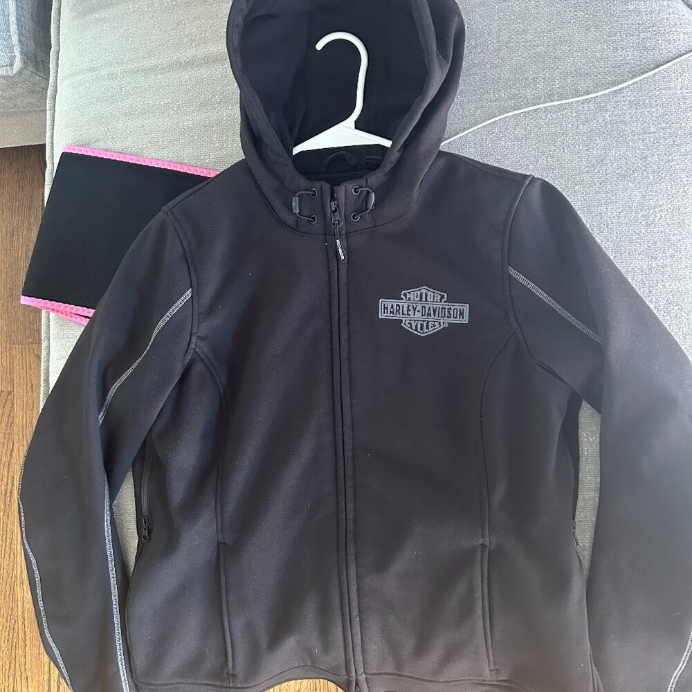 Women's Harley-Davidson Hooded zip-up Riding jacket-Black size Large